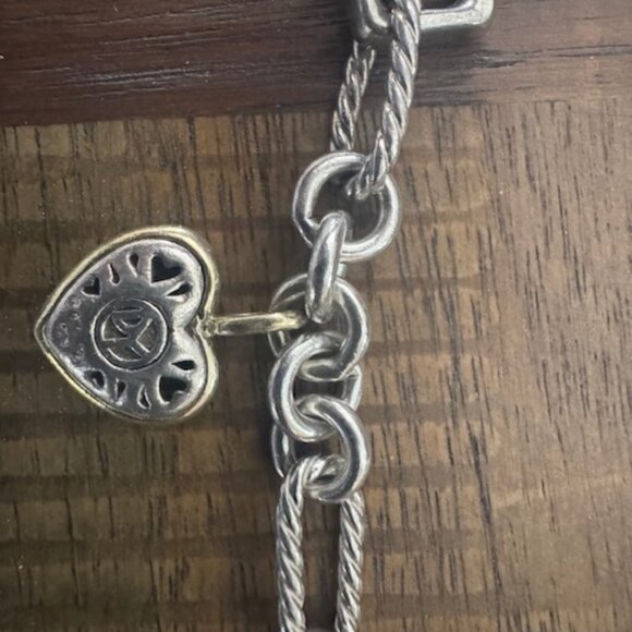 David Yurman Sterling Sliver with 18K Yellow gold heart charm bracelet - Picture 3 of 10